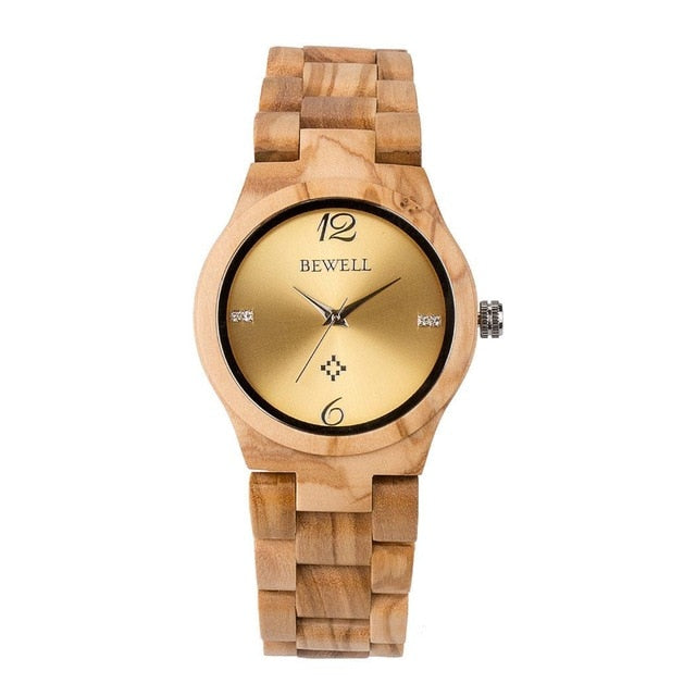 Women Fashion Wood Band Round Analog Quartz Wrist Complete Schedule Watch Bracelet Bangle Easy To Read 9mm