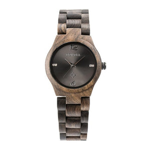Women Fashion Wood Band Round Analog Quartz Wrist Complete Schedule Watch Bracelet Bangle Easy To Read 9mm