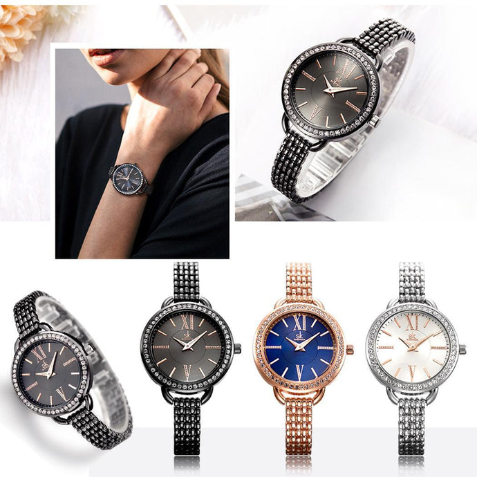 Women Fashion Round Analog Quartz Wrist 195mm Watch Bracelet Bangle Complete Schedule 9mm 30m Easy To Read