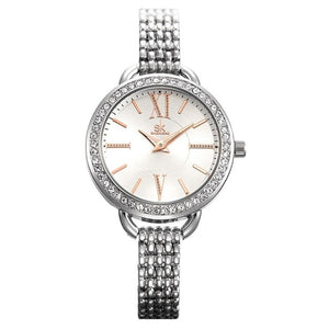 Women Fashion Round Analog Quartz Wrist 195mm Watch Bracelet Bangle Complete Schedule 9mm 30m Easy To Read