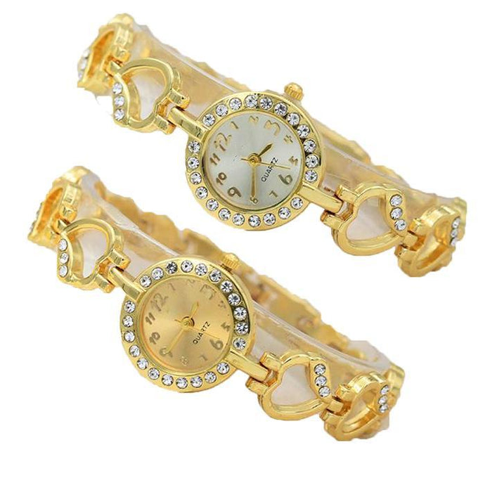 Lady Fashion Wrist Quartz Watch Heart Shape Alloy Rhinestone Gift Women Women Easy read Pointer Round Watch