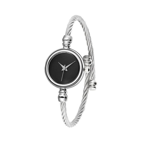 Women Casual Stainless Steel Open End Silver Round No Bracelet Quartz Alloy Plastic Watch