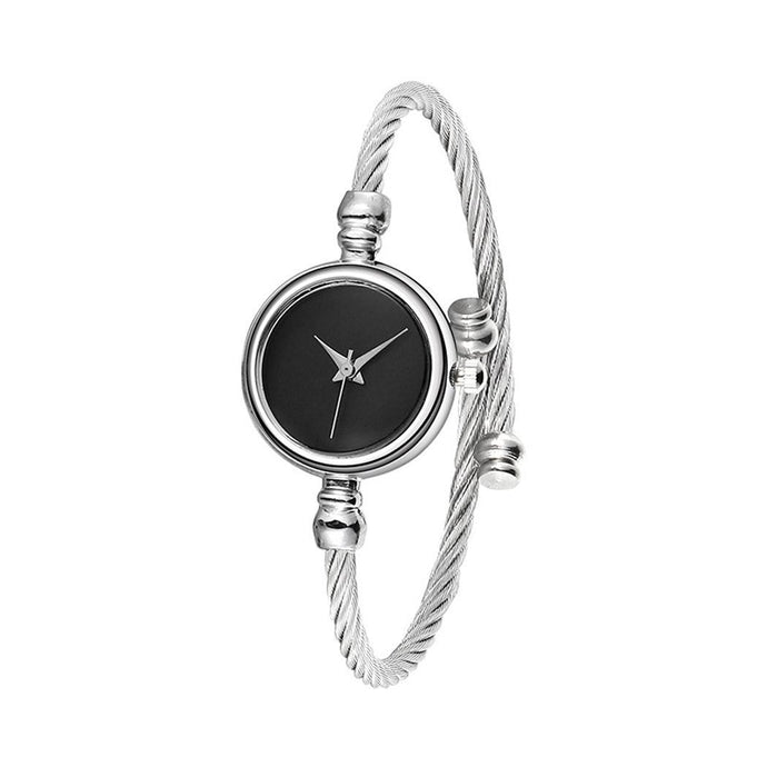Women Casual Stainless Steel Open End Silver Round No Bracelet Quartz Alloy Plastic Watch