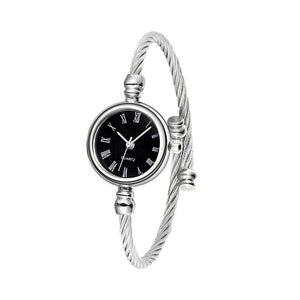 Women Casual Stainless Steel Open End Silver Round No Bracelet Quartz Alloy Plastic Watch
