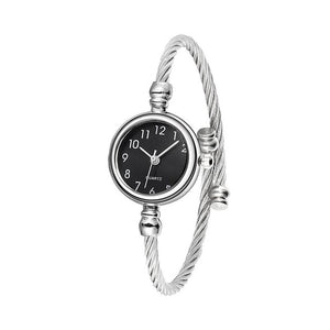 Women Casual Stainless Steel Open End Silver Round No Bracelet Quartz Alloy Plastic Watch