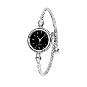 Women Casual Stainless Steel Open End Silver Round No Bracelet Quartz Alloy Plastic Watch