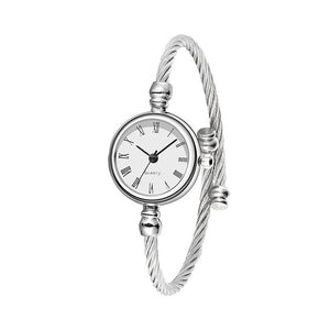 Women Casual Stainless Steel Open End Silver Round No Bracelet Quartz Alloy Plastic Watch