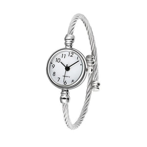 Women Casual Stainless Steel Open End Silver Round No Bracelet Quartz Alloy Plastic Watch