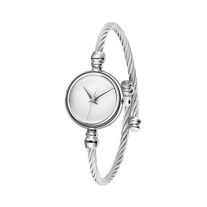 Women Casual Stainless Steel Open End Silver Round No Bracelet Quartz Alloy Plastic Watch