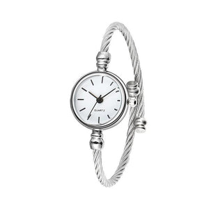 Women Casual Stainless Steel Open End Silver Round No Bracelet Quartz Alloy Plastic Watch
